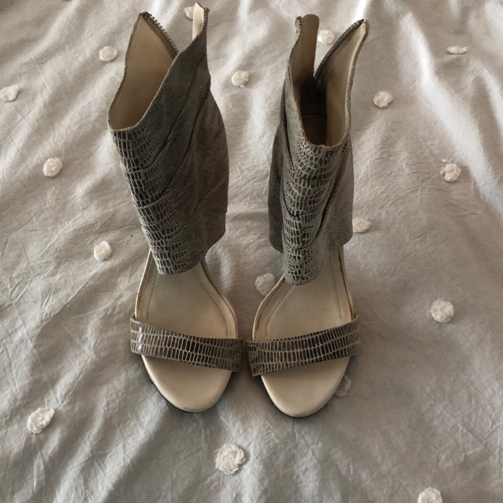 White and snake skin print heels!